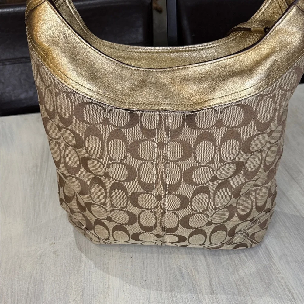 Coach Bleeker Signature Gold and Tan Hobo Bag- EUC